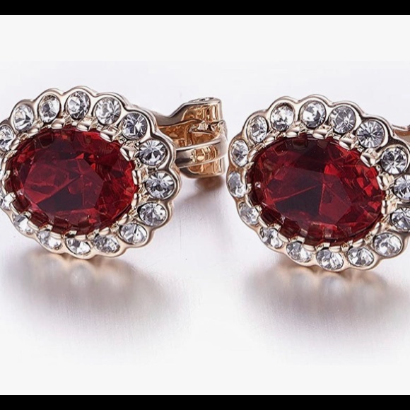 Jewelry - Burgundy and Rhinestone gold CLIP ON earrings